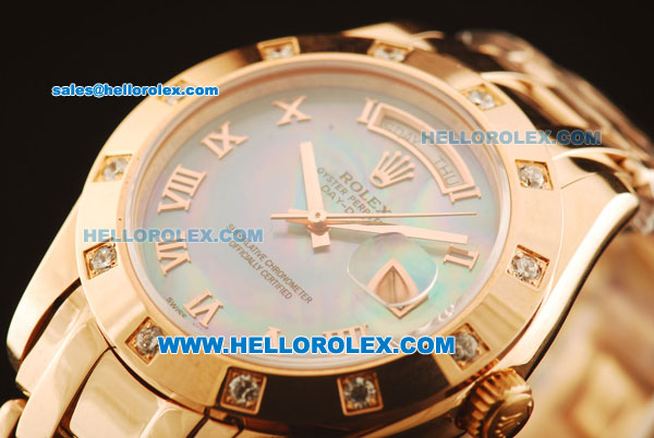 Rolex Day-Date Automatic Rose Gold Case with Diamond and Blue MOP Dial-Rose Gold Strap - Click Image to Close